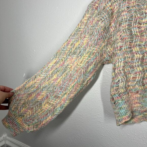 STORIA Chunky Rainbow Crew neck Knit Zig Zag Weave Sweater Sz. L - Picture 6 of 9